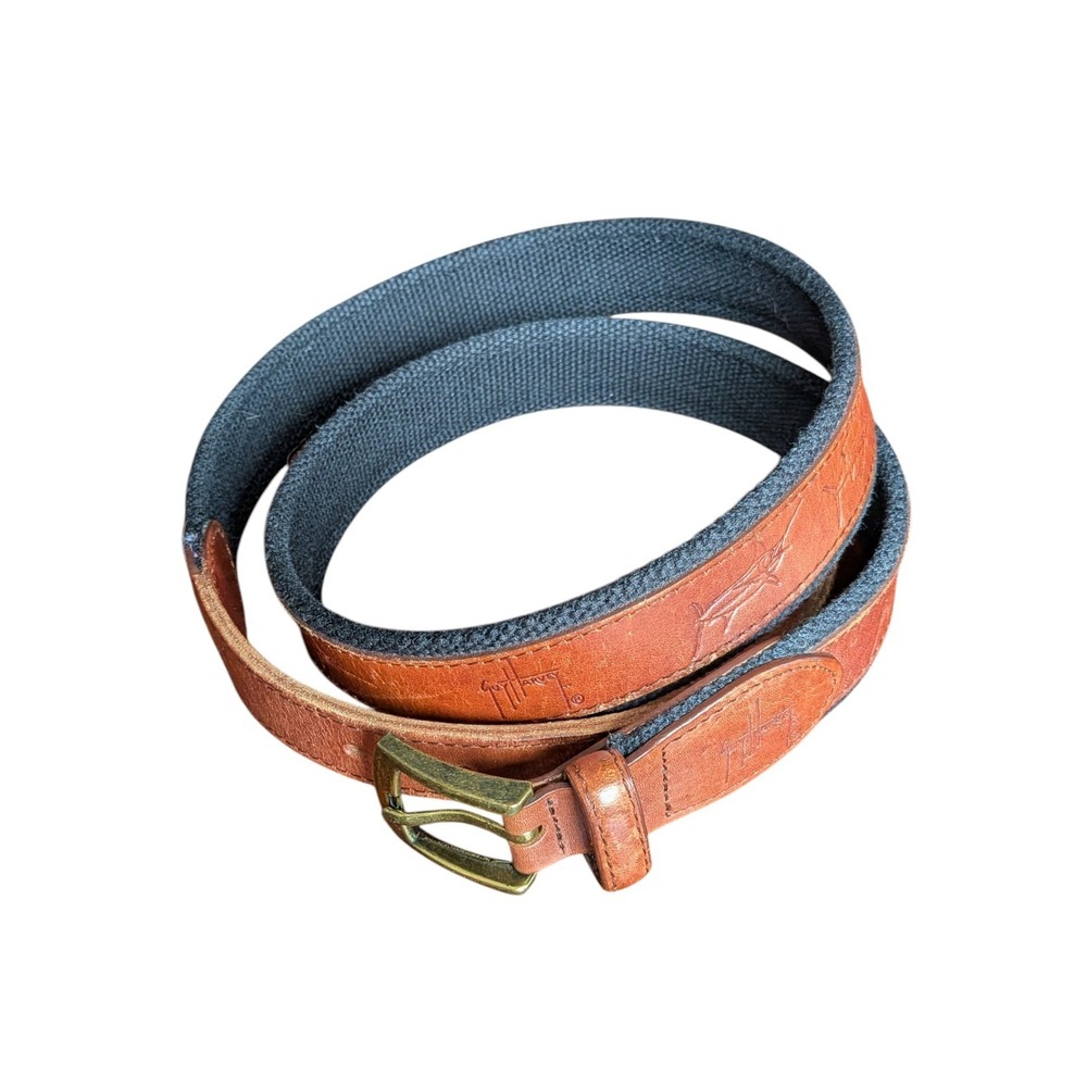 Guy Harvey Embossed Marlin Leather & Canvas Belt Size‎ 42